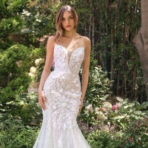 New Strapless Off White Wedding Floral Long Tulle Gown w/ Lace Up Back CD WL088